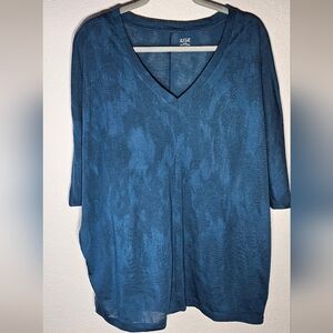 Ana Women's Shirt XL Two-toned Blue V-neck Dolman Sleeve Relaxed Fit Tunic Top